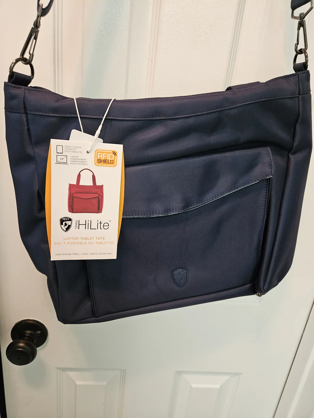 Navy Crossbody Laptop Tablet Tote Bag - RFID Shield